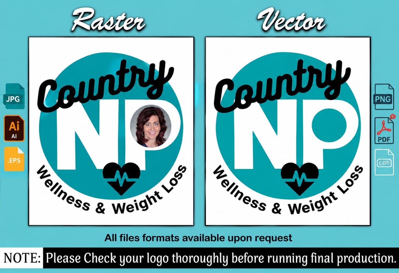 Country NP Wellness and Weight Loss logo shown as the original raster image beside the redrawn vector version
